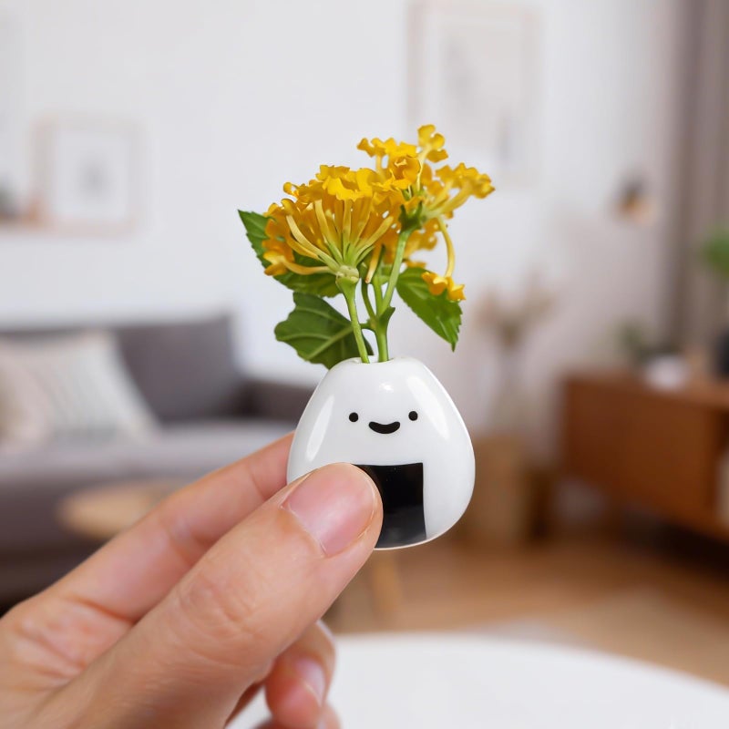 Tnstbiee 5 PCS Mini Onigiri Flower Vase Set - Cute Japanese Handmade Bud Vases Bulk for Dried Flowers, Small Centerpiece Vase for Coffee Table Living Room Home Decor, Unique Japandi Tiny Ceramic Vases - Image 3