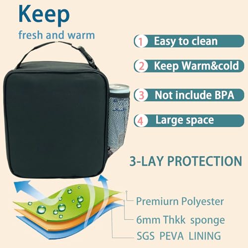 Kulle Kids Lunch Box,Insulated Lunch Box for Boys and Girls,Freezable Lunchbox, Lunch Bag kids Reusable Lunch Boxes for School,Work,Outdoor(Black) - Image 3