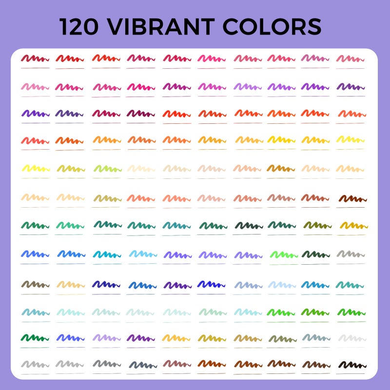 Artecho 120 Colors Markers for Adult Coloring Books, Dual Tip Markers for School, Fine and Brush Tip for Adults Coloring Books, Calligraphy, Drawing, Sketching - Image 2