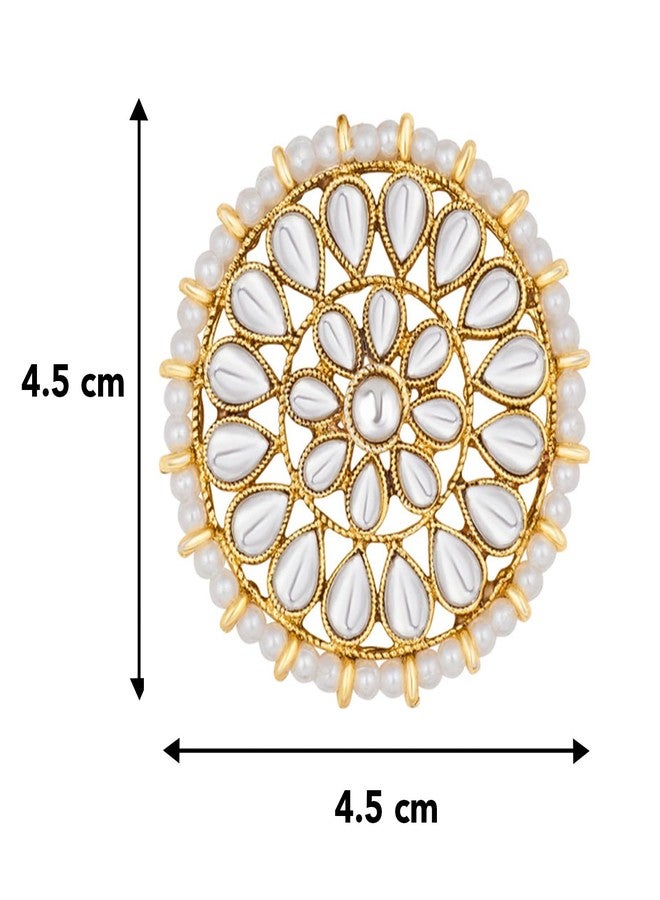 Peora White 18k Gold Plated Kundan Beads Studed Round Stud Earrings for Girls & Women - Image 4