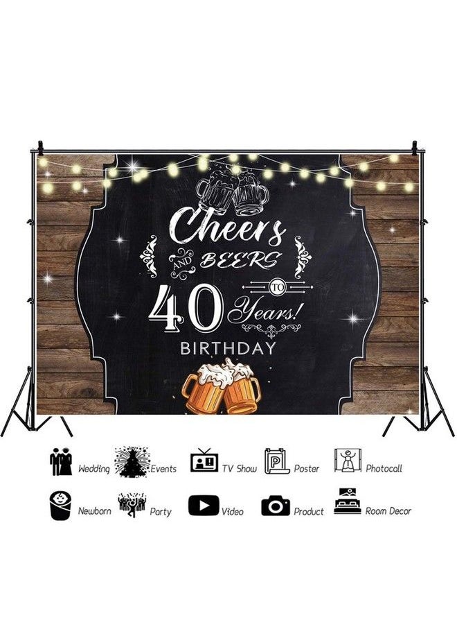 Laeacco - 7X5Ft 40 Years Old Birthday Backdrop Happy 40Th Birthday Polyester Background For Photography Vintage Rustic Wood Plank Cheers Beers Birthday Celebration Banner Bday Party Decor Photo Booth - Image 1