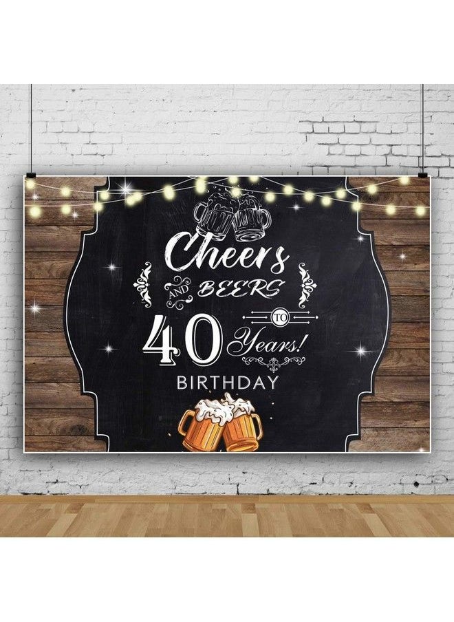 Laeacco - 7X5Ft 40 Years Old Birthday Backdrop Happy 40Th Birthday Polyester Background For Photography Vintage Rustic Wood Plank Cheers Beers Birthday Celebration Banner Bday Party Decor Photo Booth - Image 1