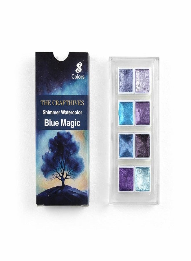 The Crafthives Shimmer Watercolor Set Blue and Purple Magic 8 Metallic Pearlescent Solid Colors for Painting Calligraphy Journaling Illustration DIY Crafts Artists and Kids - Image 3