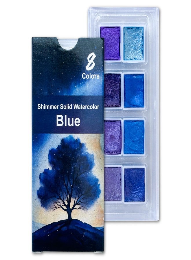 The Crafthives Shimmer Watercolor Set Blue and Purple Magic 8 Metallic Pearlescent Solid Colors for Painting Calligraphy Journaling Illustration DIY Crafts Artists and Kids - Image 1