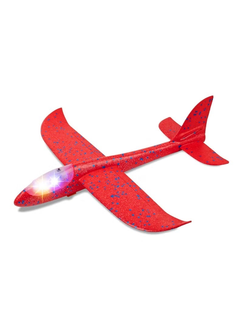 LED Foam Airplane Toy 44.5cm Large – Hand Throw Flying Glider with Light Up Cockpit | Night Flying Outdoor Sports Plane for Kids | Break-Resistant EPP Aircraft Model | Birthday Party Favor & Garden Game | Red - Image 1