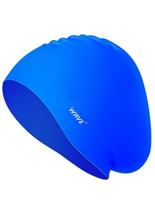 WAVE Swimming Cap - Waterproof Silicone Sport Swim Hat with Ear Protection, Extra-Large Design for Long Hair, Unisex Adult Swim Cap for Men and Women - Image 1