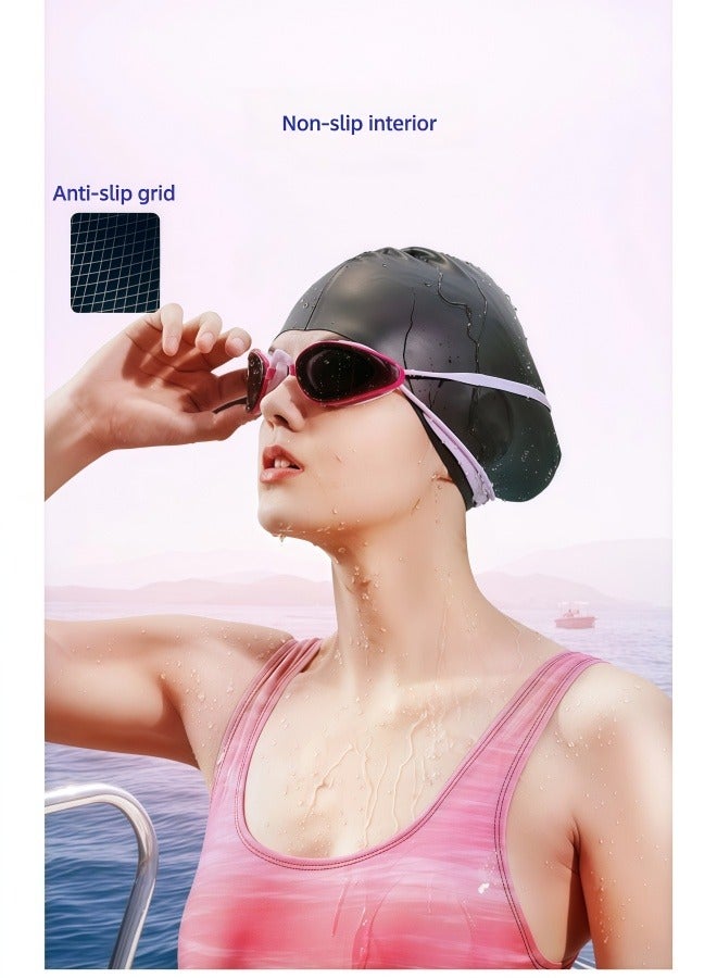 WAVE Swimming Cap - Waterproof Silicone Sport Swim Hat with Ear Protection, Extra-Large Design for Long Hair, Unisex Adult Swim Cap for Men and Women - Image 2