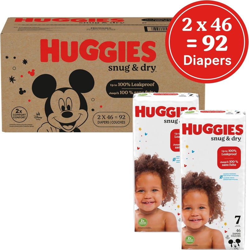 Huggies Snug & Dry Baby Diapers, Size 7 (41+ lbs), 92 Count - Leakproof and Soft - Image 2