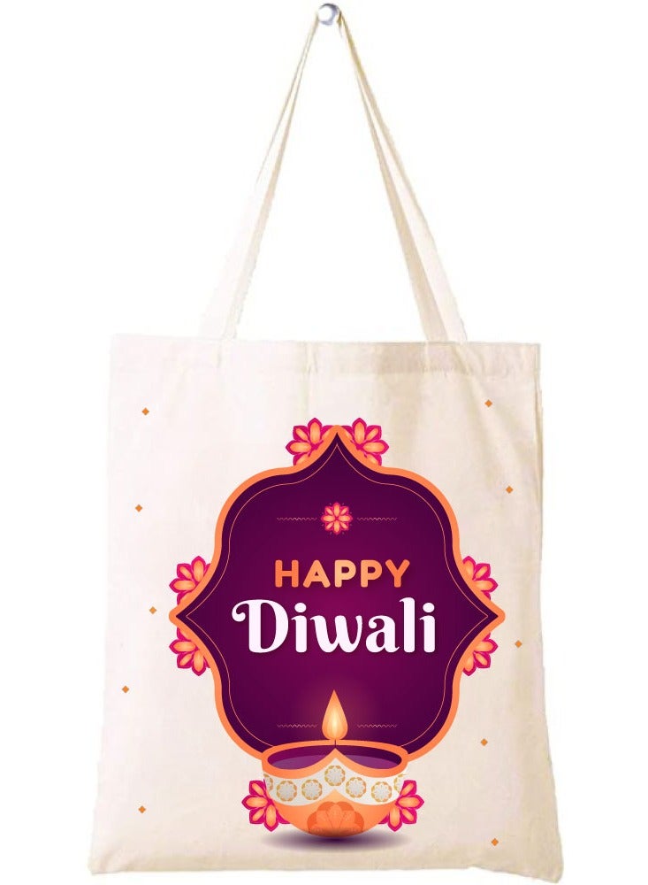 PRINTSHOP4ME Happy Diwali Printed Canvas Cotton Bags - Gifts for Friends and Family - Reusable Shopping Bags - Party Bags - Image 1