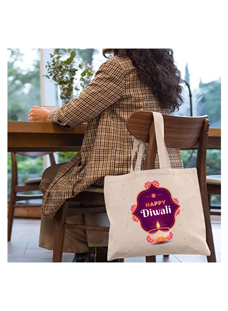 PRINTSHOP4ME Happy Diwali Printed Canvas Cotton Bags - Gifts for Friends and Family - Reusable Shopping Bags - Party Bags - Image 3
