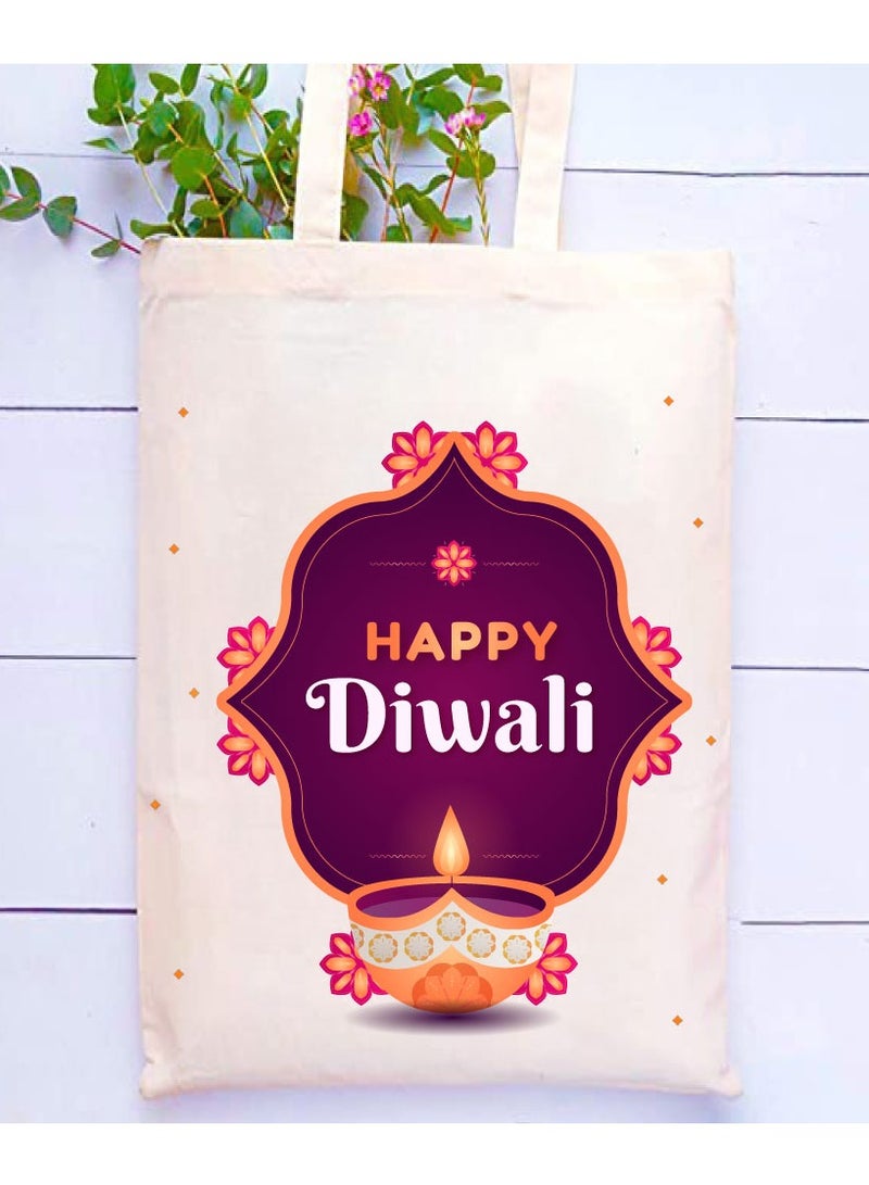 PRINTSHOP4ME Happy Diwali Printed Canvas Cotton Bags - Gifts for Friends and Family - Reusable Shopping Bags - Party Bags - Image 2
