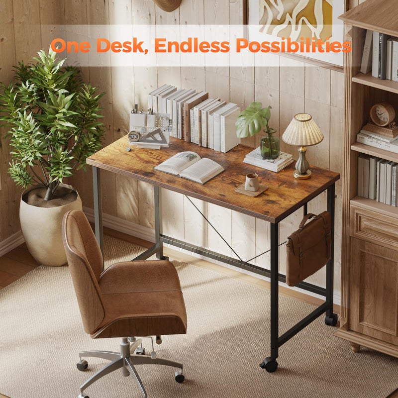 Mericonia Rolling Computer Desk with Wheels, Gaming Desk for Small Spaces, Modern Simple Style Table for Home Office, Study Writing Table - Image 2