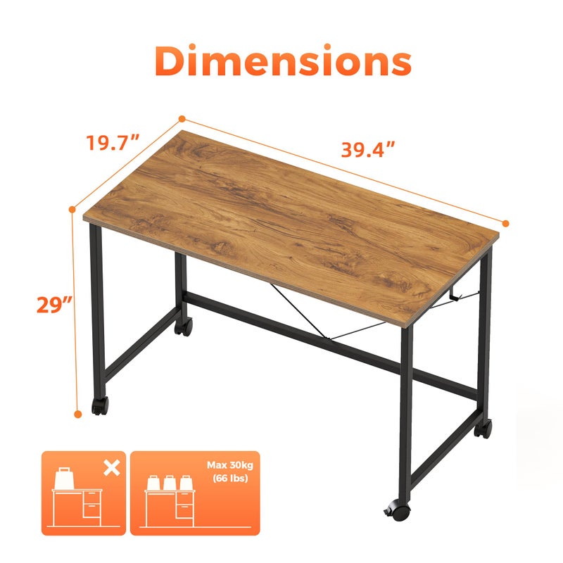 Mericonia Rolling Computer Desk with Wheels, Gaming Desk for Small Spaces, Modern Simple Style Table for Home Office, Study Writing Table - Image 4