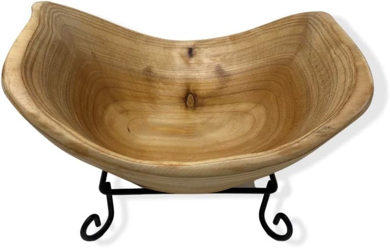 TJ Global Handcarved Natural Root Wood Bowl Rectangular Fruit Salad Serving Bowls with Metal Stand  Medium L85 x W75 x H5 - Image 2