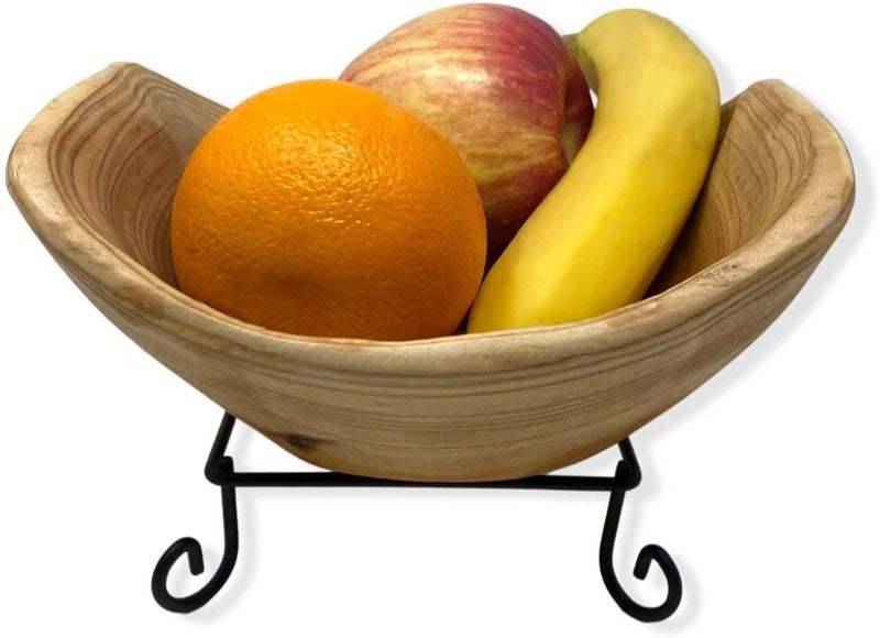 TJ Global Handcarved Natural Root Wood Bowl Rectangular Fruit Salad Serving Bowls with Metal Stand  Medium L85 x W75 x H5 - Image 3
