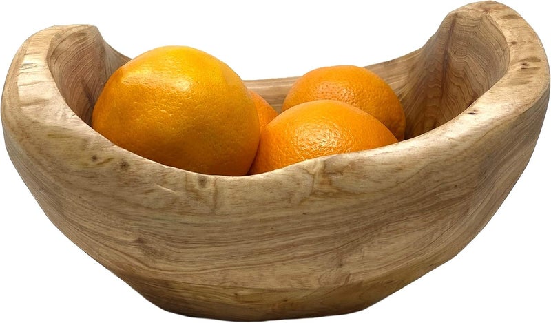 TJ Global Handcarved Natural Root Wood Bowl Rectangular Fruit Salad Serving Bowls with Metal Stand  Medium L85 x W75 x H5 - Image 5