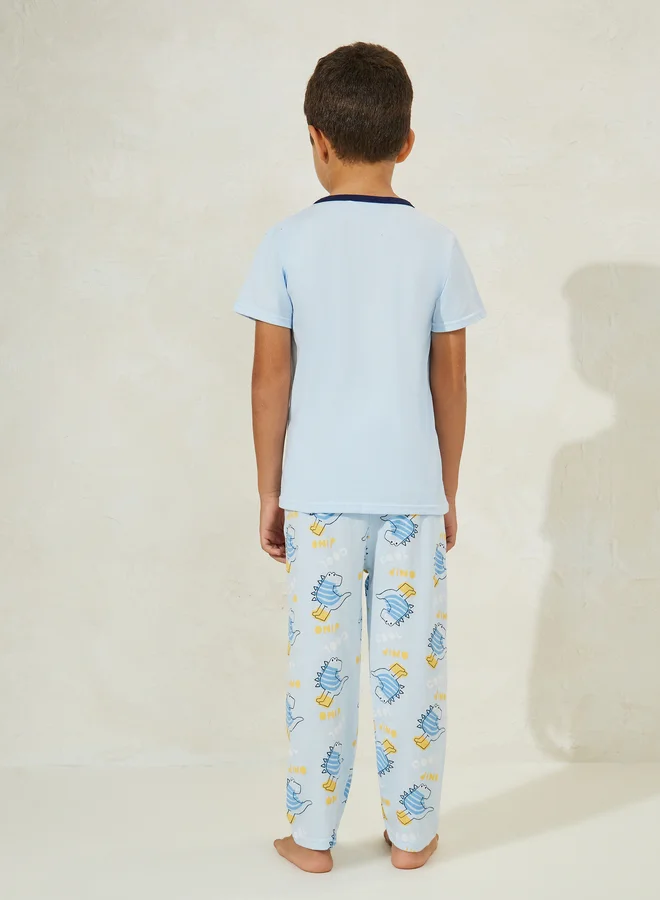 Styli Styli Dino Print T-Shirt and Pyjama Set