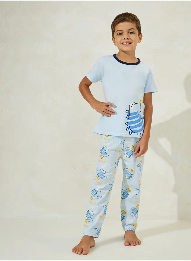 Styli Styli Dino Print T-Shirt and Pyjama Set