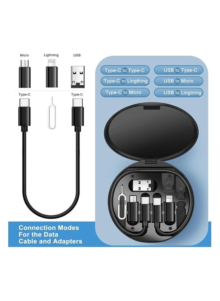 erorex USB Charging Adapter Cable Kit,USB charging cable storage box Conversion Set USB A & Type C to Male Micro/Type C/Lightning, Data Transfer, Card Storage, Tray Eject Pin, Phone Holder (Black) - Image 2