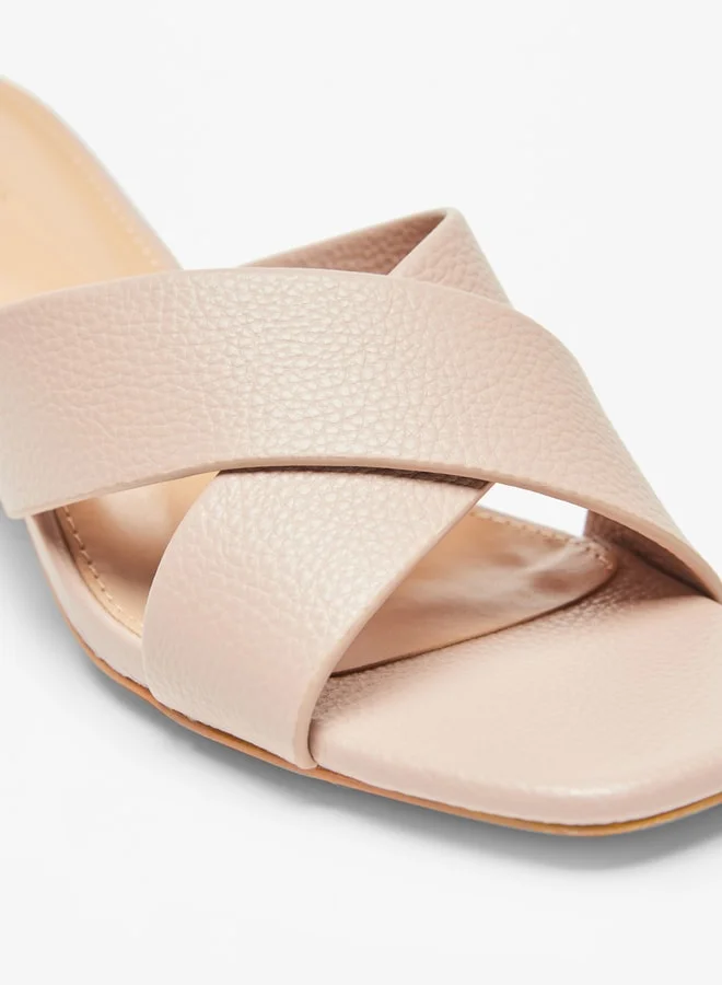 سيليست Women's Textured Cross Strap Sandals with Block Heels