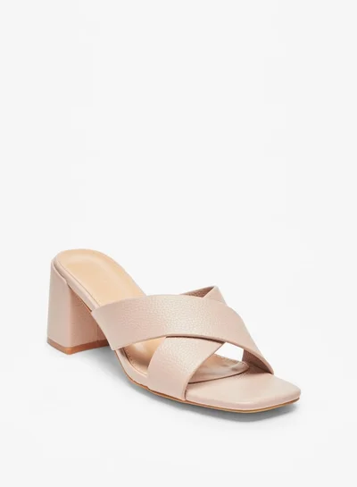 سيليست Women's Textured Cross Strap Sandals with Block Heels