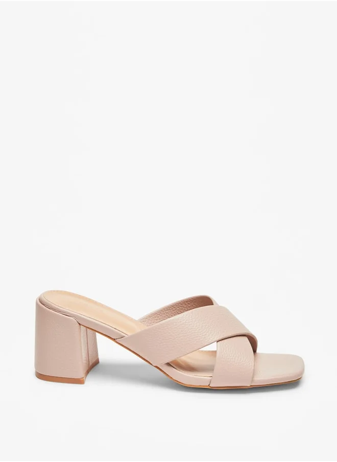 سيليست Women's Textured Cross Strap Sandals with Block Heels