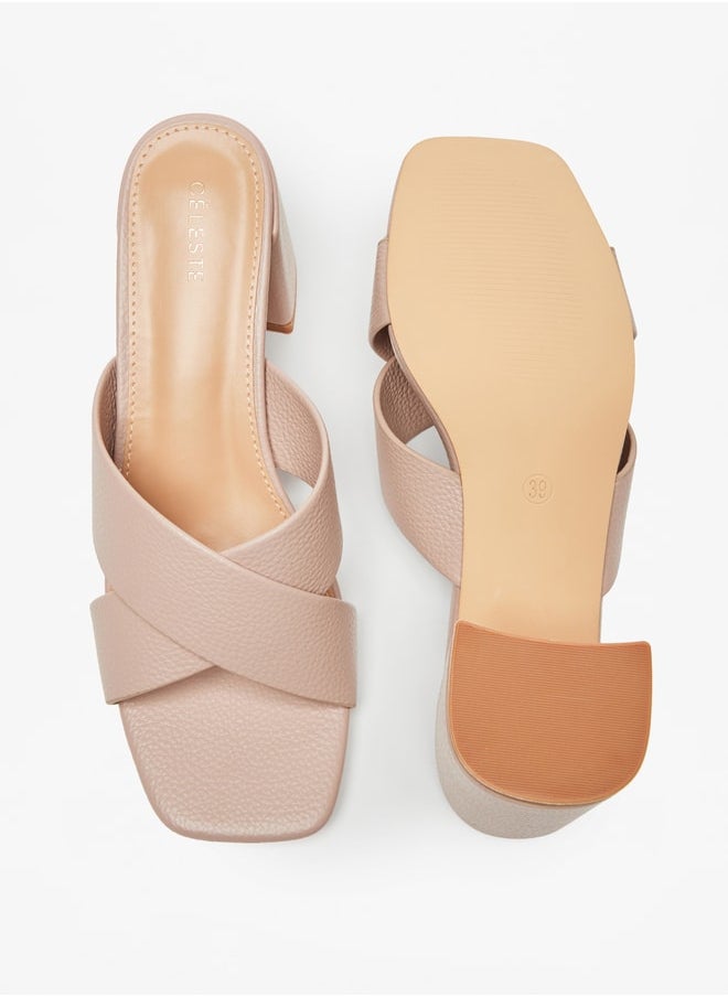 Celeste Women's Textured Cross Strap Sandals with Block Heels  - Image 5