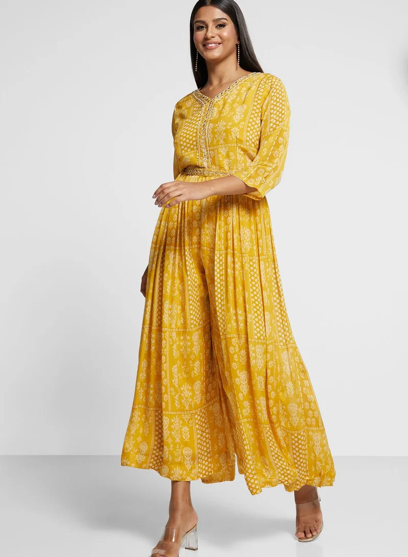 kolaba Embroidered Wide Leg Printed Jumpsuit