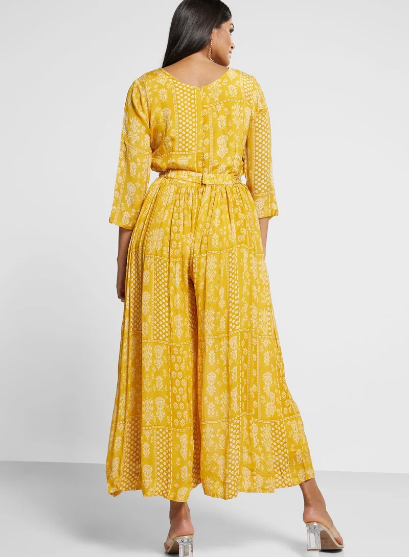 kolaba Embroidered Wide Leg Printed Jumpsuit