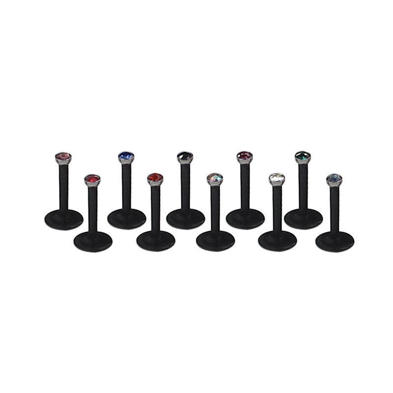 Ruifan 10PCS 16G Black UV Flexible Acrylic 2mm Mix Color CZ Gem Labret Monroe Lip Ring/Tragus/Helix/Cartilage Earring Stud Barbell,8mm Bar Length Body Piercing Jewelry - Image 3
