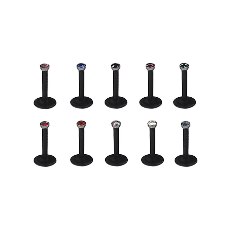 Ruifan 10PCS 16G Black UV Flexible Acrylic 2mm Mix Color CZ Gem Labret Monroe Lip Ring/Tragus/Helix/Cartilage Earring Stud Barbell,8mm Bar Length Body Piercing Jewelry - Image 2