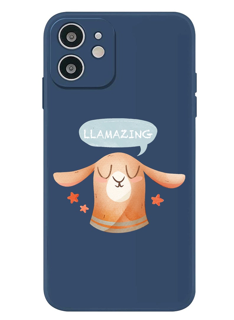 Theodor - Protective Slim Fit Case Liquid Silicone Cover with Full Body Protection Anti-Scratch Shockproof Case For iPhone 12 Blue  - Llamazing lama - Image 1