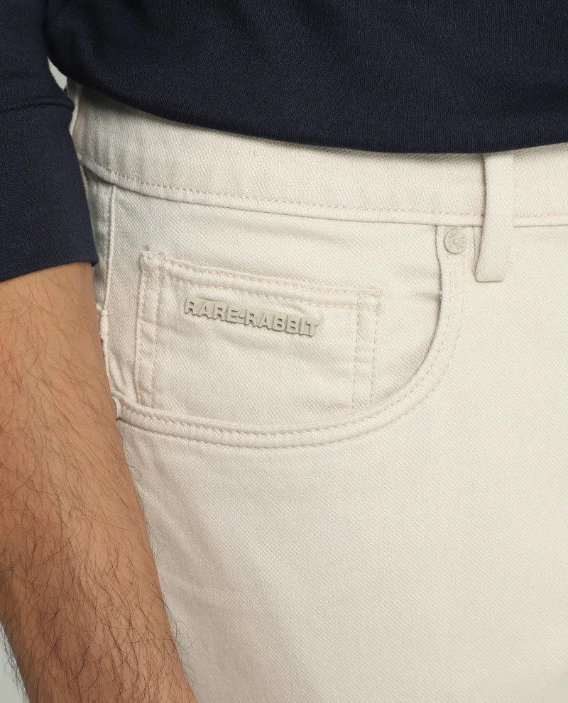 Rare Rabbit Rare Rabbit Men's Poke-2 Beige Solid Mid-Rise Regular Fit Trouser