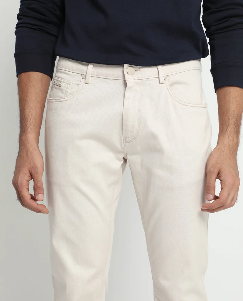 Rare Rabbit Rare Rabbit Men's Poke-2 Beige Solid Mid-Rise Regular Fit Trouser