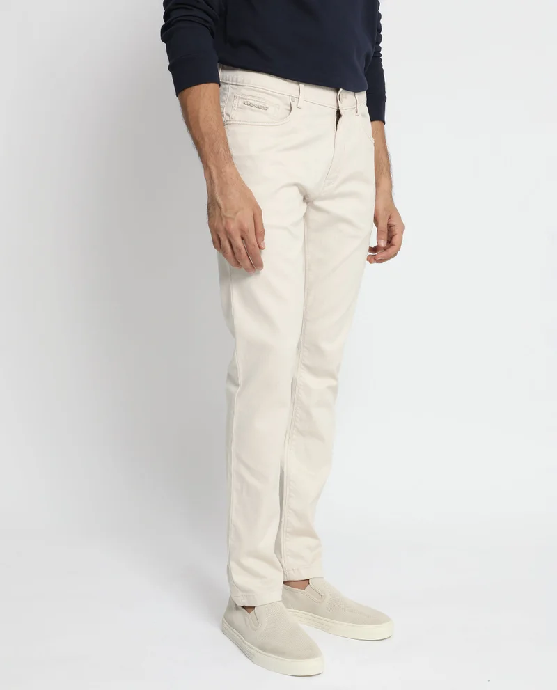 Rare Rabbit Rare Rabbit Men's Poke-2 Beige Solid Mid-Rise Regular Fit Trouser