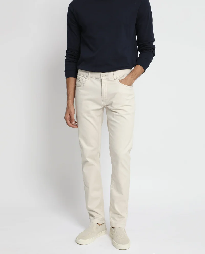 Rare Rabbit Rare Rabbit Men's Poke-2 Beige Solid Mid-Rise Regular Fit Trouser