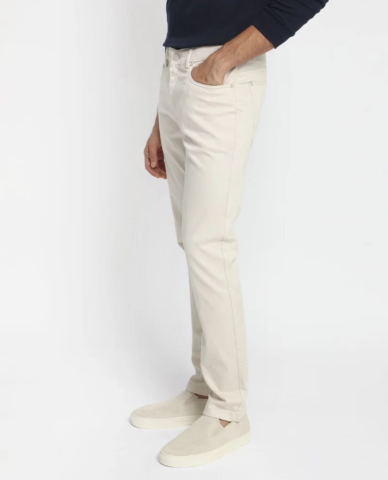 Rare Rabbit Rare Rabbit Men's Poke-2 Beige Solid Mid-Rise Regular Fit Trouser