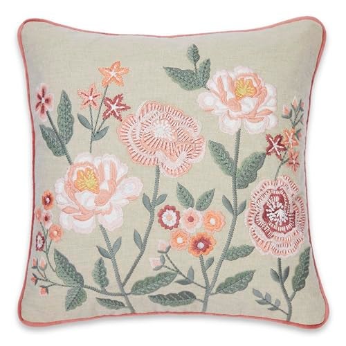 Haus & Kinder Embroidered Cushion Cover 16x16 Inch Set of 1 Premium Cotton Decorative Throw Pillow Cover for Sofa Couch Bed Soft Breathable Square Cushion Case Living Room Home Decor 40x40 cm Cushions - Image 1