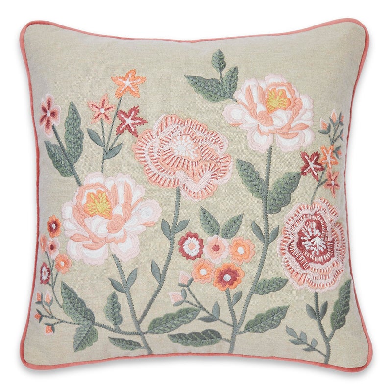 Haus & Kinder Embroidered Cushion Cover 16x16 Inch Set of 1 Premium Cotton Decorative Throw Pillow Cover for Sofa Couch Bed Soft Breathable Square Cushion Case Living Room Home Decor 40x40 cm Cushions - Image 2