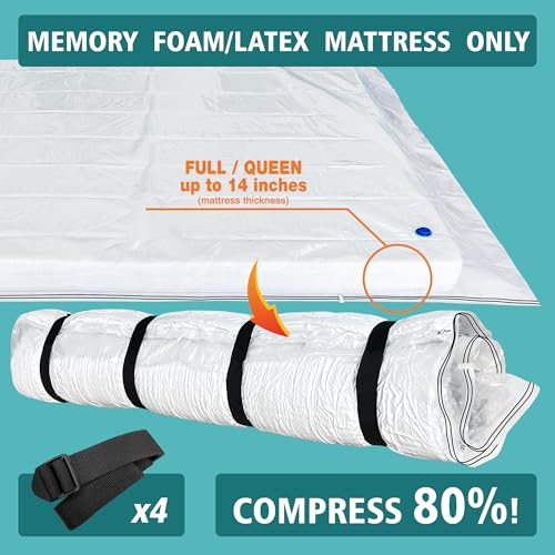 Asatdd Queen/Full Mattress Vacuum Bag for Moving and Storage, Memory Foam Latex Mattress Storage Bags Full Queen Size for Mattress up to 14 Inches - Image 2