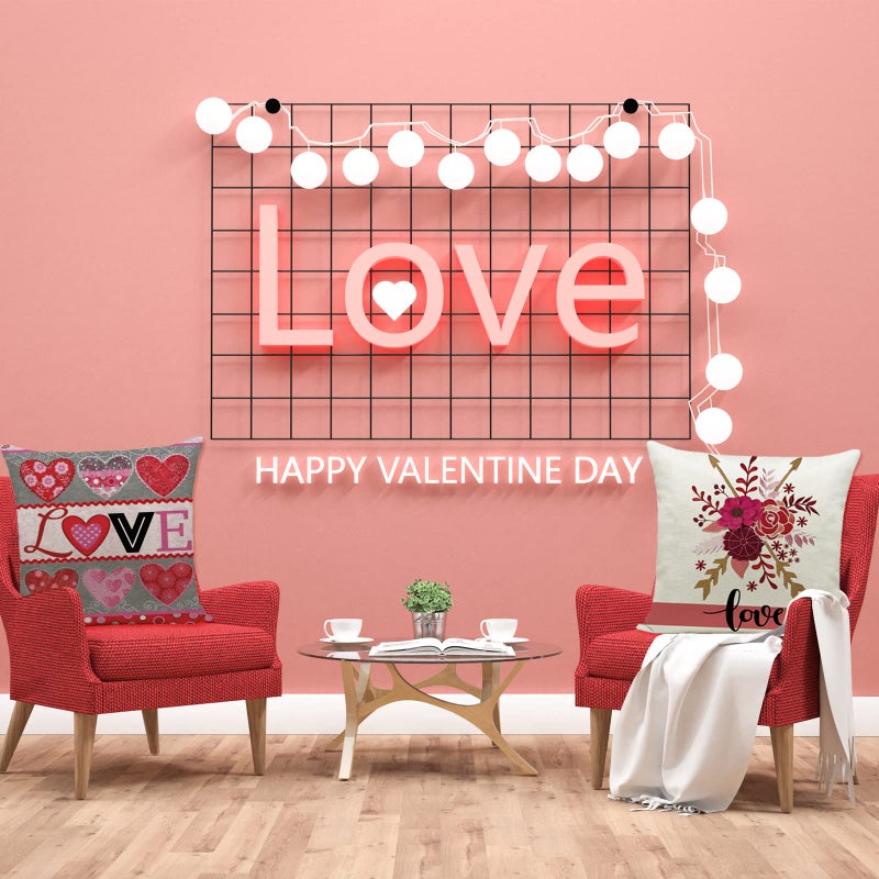 Hlonon Valentines Day Pillow Covers 18x18 Inch Set of 4 - Valentines Decorations Throw Pillow Covers Linen Pillow Case Zippered Square Pillowcase - Image 4