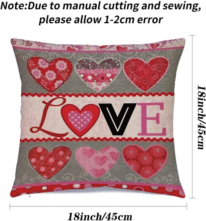 Hlonon Valentines Day Pillow Covers 18x18 Inch Set of 4 - Valentines Decorations Throw Pillow Covers Linen Pillow Case Zippered Square Pillowcase - Image 3