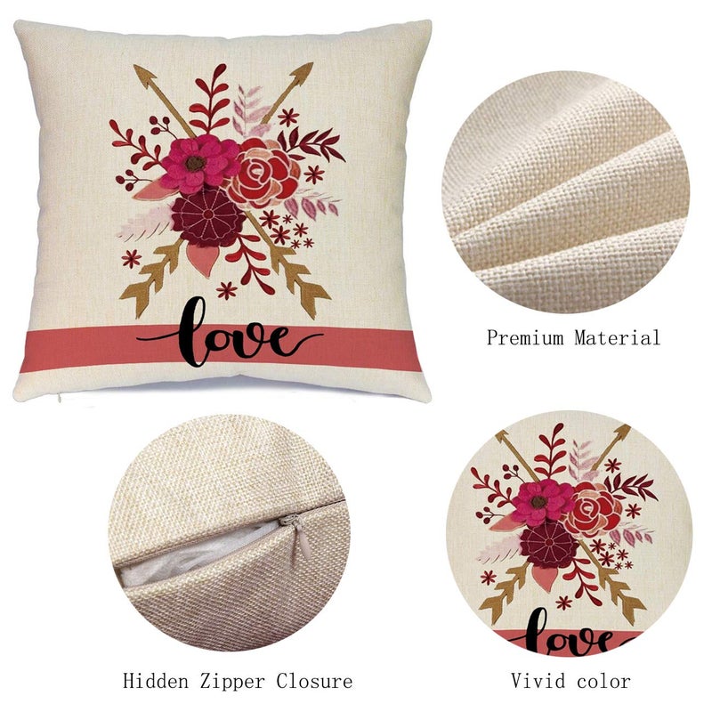 Hlonon Valentines Day Pillow Covers 18x18 Inch Set of 4 - Valentines Decorations Throw Pillow Covers Linen Pillow Case Zippered Square Pillowcase - Image 2