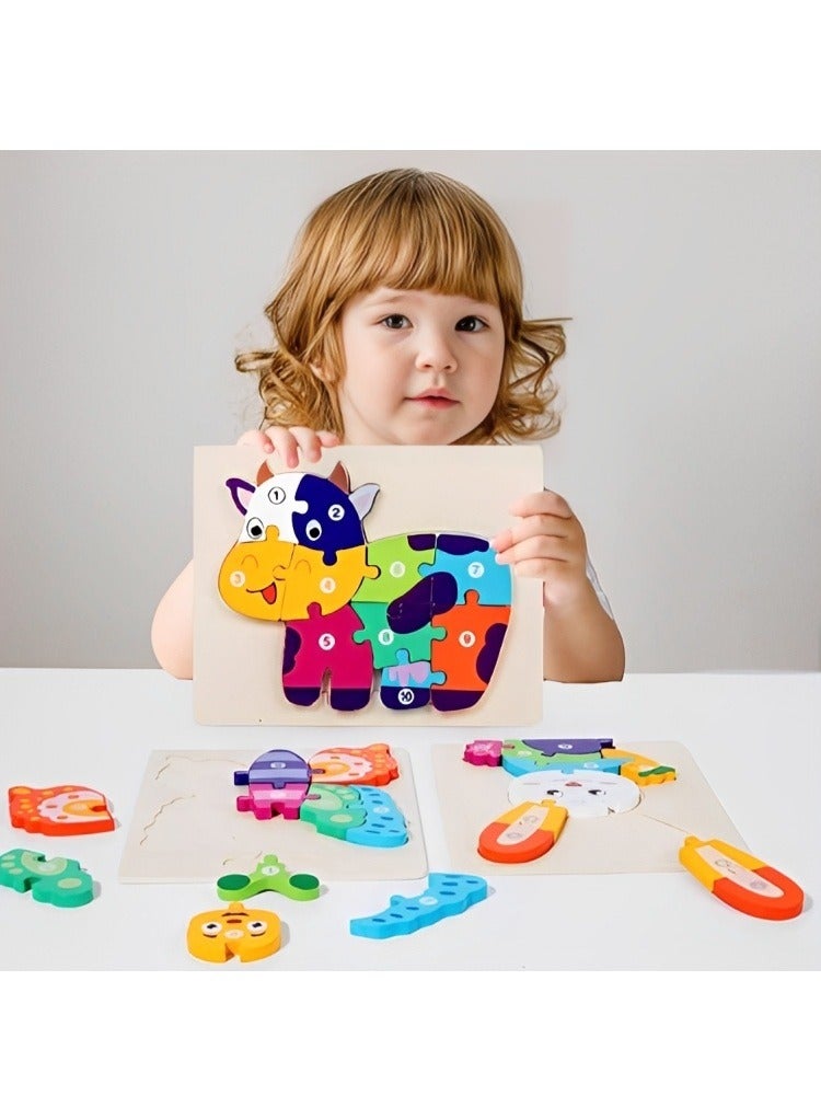 Wooden 3D Puzzles, Colored Animal Style, Teacher Parents Early Learning Support Tools, Attractive Colors and Patterns, Montessori  Motor Skill Development Toys, Ideal Kids Gift (Cow Shape) - Image 4