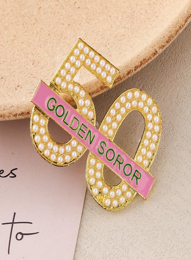 HUSURU Sorority Jewelry Gifts Metal Pearl Figure Number Letter Golden Soror 50 Brooch Pink Green - Image 5
