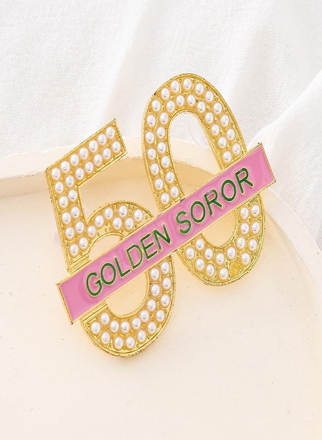 HUSURU Sorority Jewelry Gifts Metal Pearl Figure Number Letter Golden Soror 50 Brooch Pink Green - Image 2
