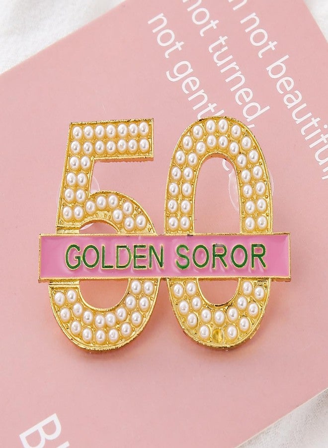 HUSURU Sorority Jewelry Gifts Metal Pearl Figure Number Letter Golden Soror 50 Brooch Pink Green - Image 3