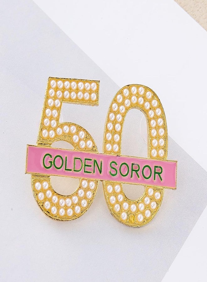 HUSURU Sorority Jewelry Gifts Metal Pearl Figure Number Letter Golden Soror 50 Brooch Pink Green - Image 4