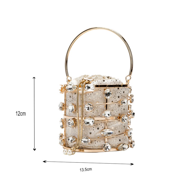2020 New Metal Hollow Diamond Handbag Velvet Dinner Bucket Bag Pearl Bracelet Bag Women'S Bag - Image 3