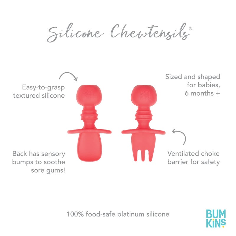 Bumkins Baby Utensils Set, Chewtensils Silicone Spoons for Dipping, Self-Feeding, Baby Led Weaning, Trainer Learning, First Stage Eating, Soft Practice Fork and Spoon, Babies 6 Months, Red - Image 5